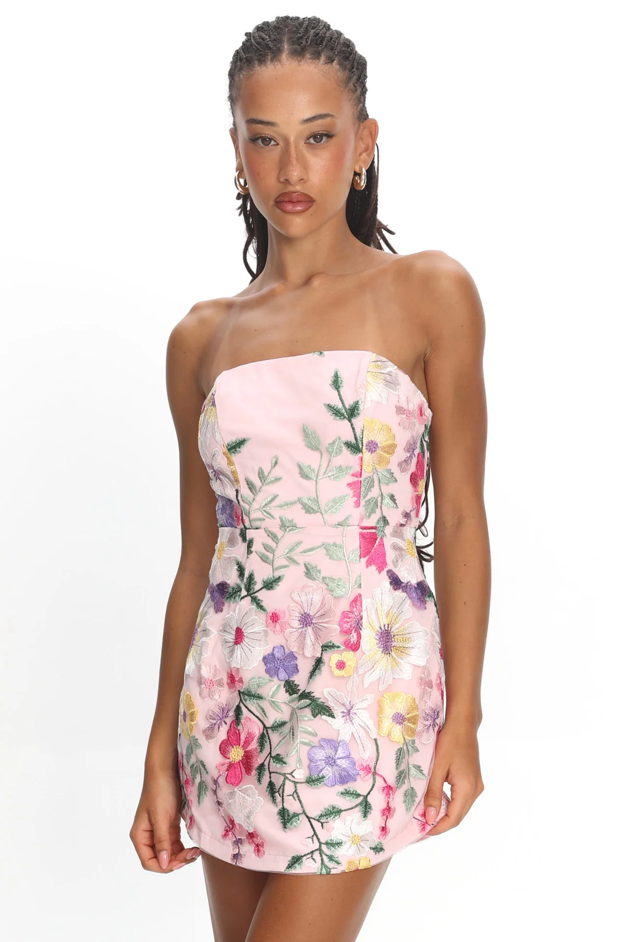 Gardenia Mini Dress - Strapless Floral Embroidered Mini - Image 3