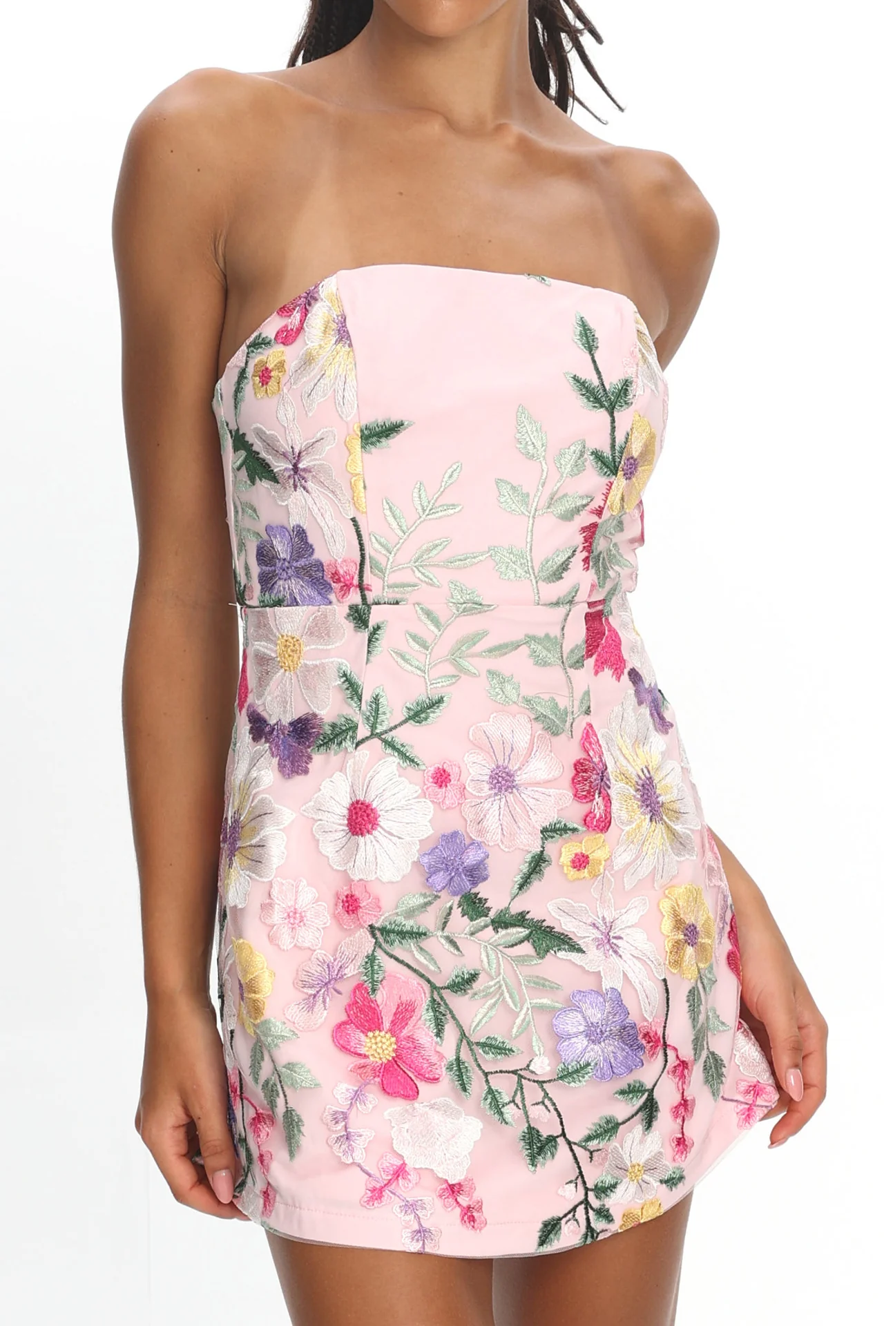 Gardenia Mini Dress - Strapless Floral Embroidered Mini - Image 5