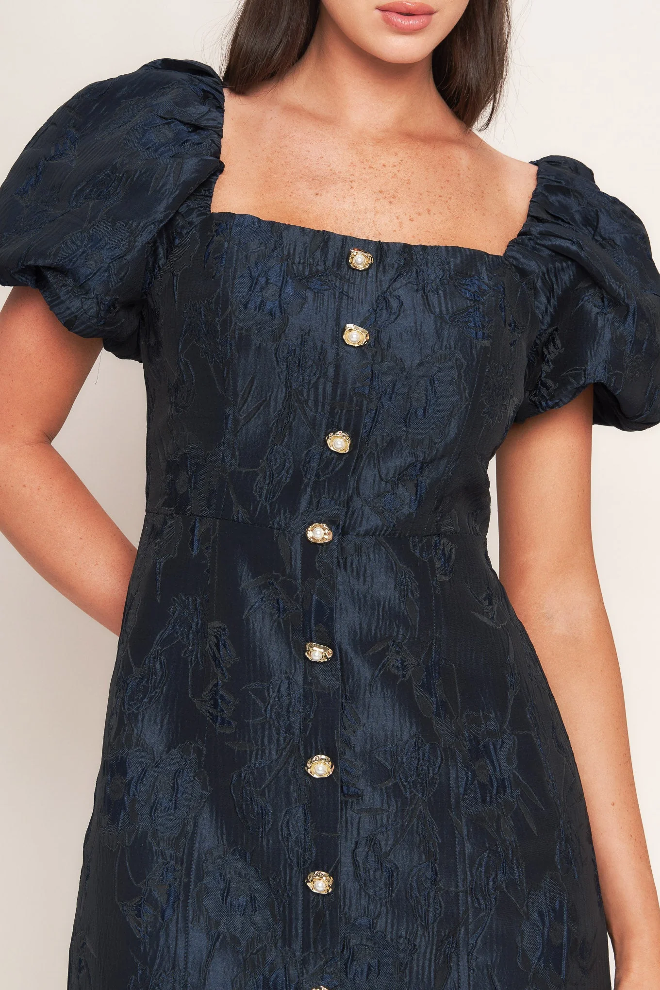 GOLDEN MOON NAVY PUFF SLEEVE MINI DRESS - Image 3