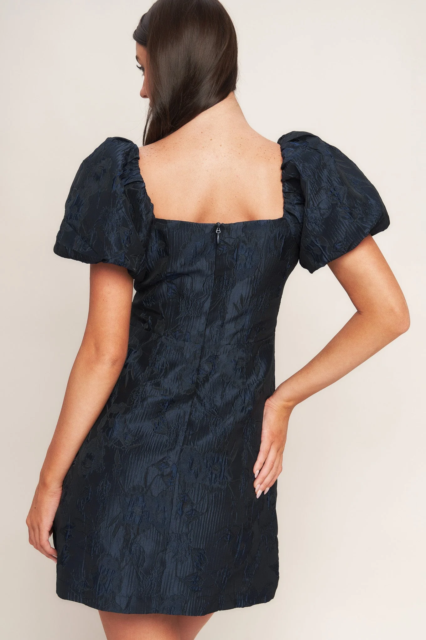 GOLDEN MOON NAVY PUFF SLEEVE MINI DRESS - Image 4