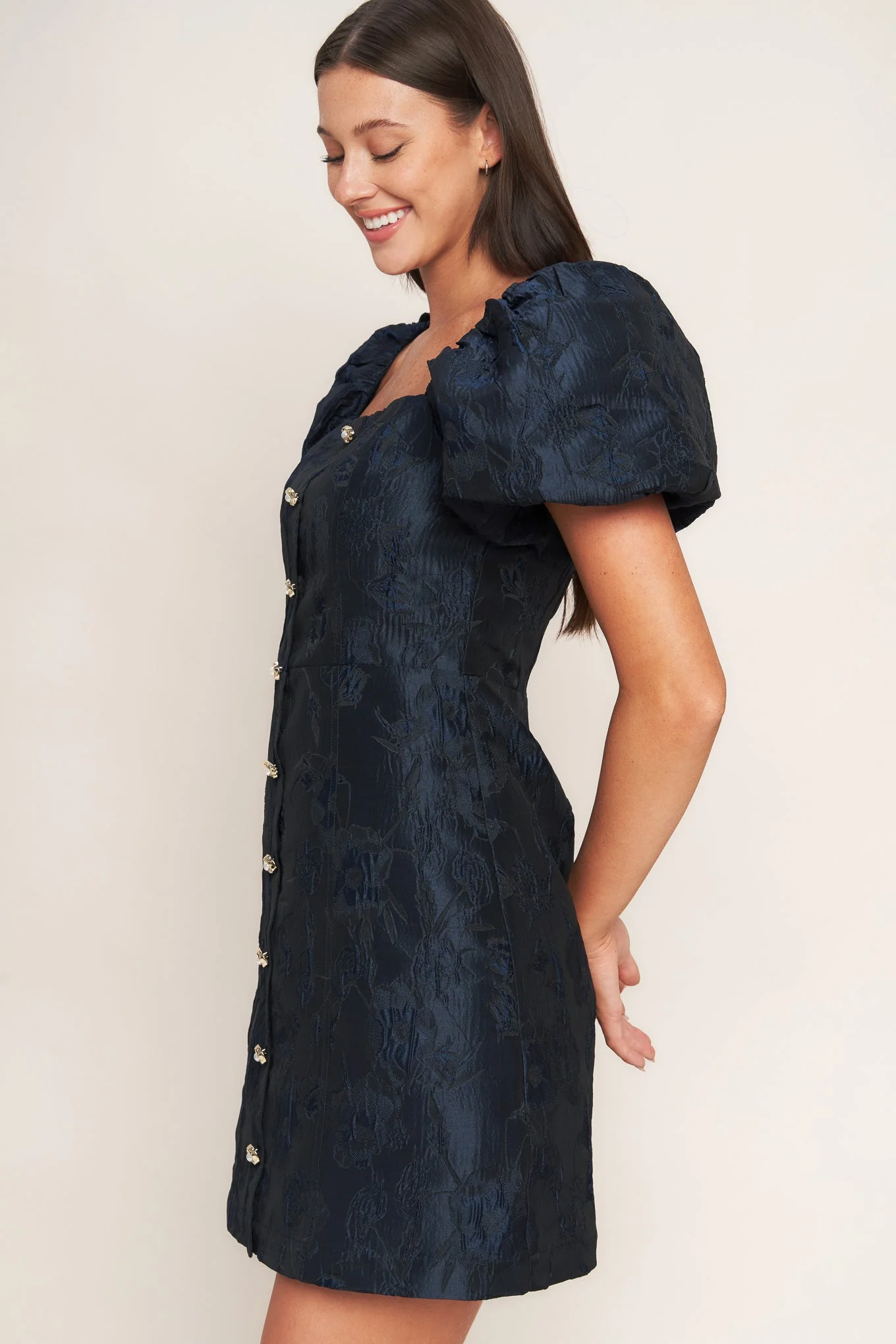 GOLDEN MOON NAVY PUFF SLEEVE MINI DRESS - Image 6