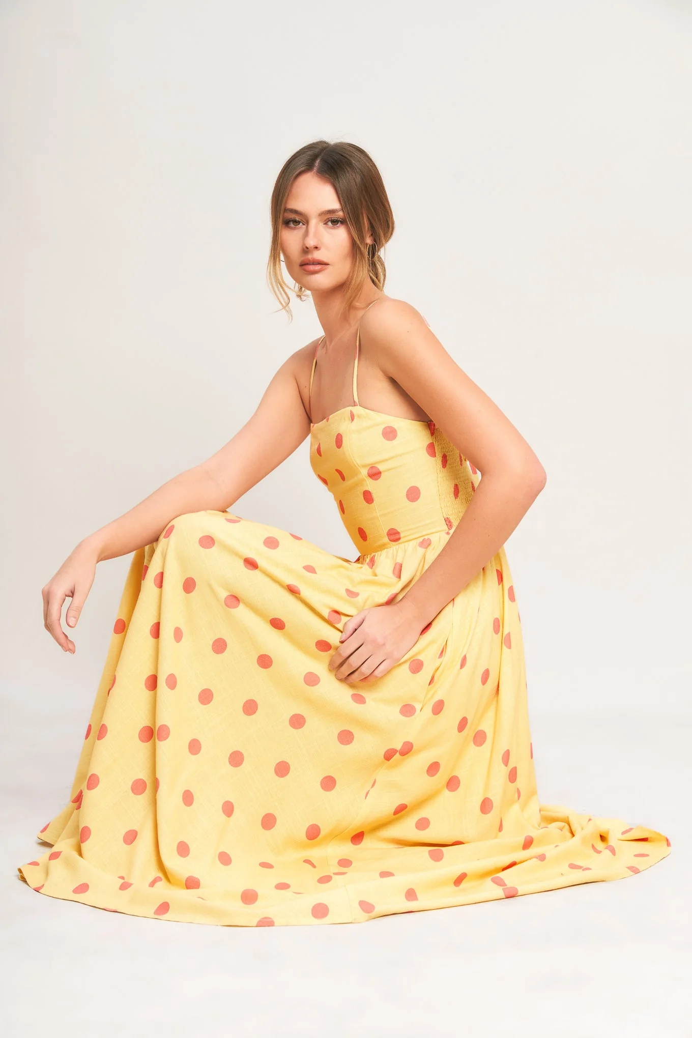 GOLDEN SUMMER POLKA DOT YELLOW MIDI DRESS - Image 7