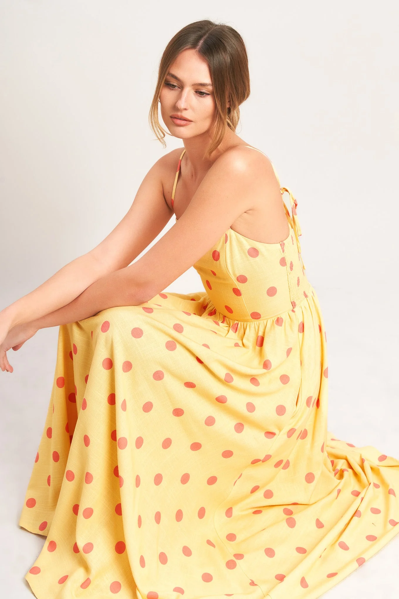 GOLDEN SUMMER POLKA DOT YELLOW MIDI DRESS - Image 8