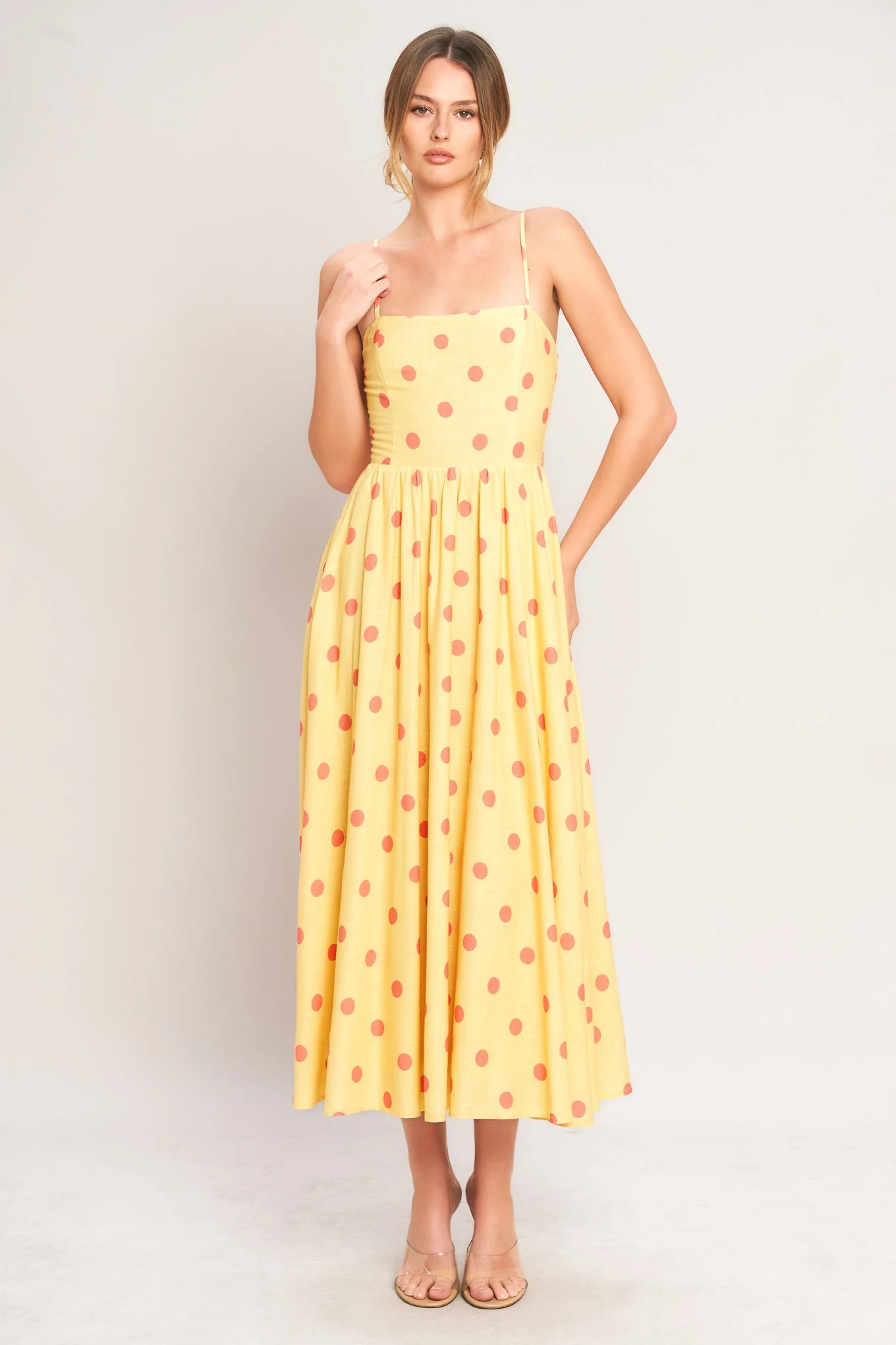 GOLDEN SUMMER POLKA DOT YELLOW MIDI DRESS - Image 9