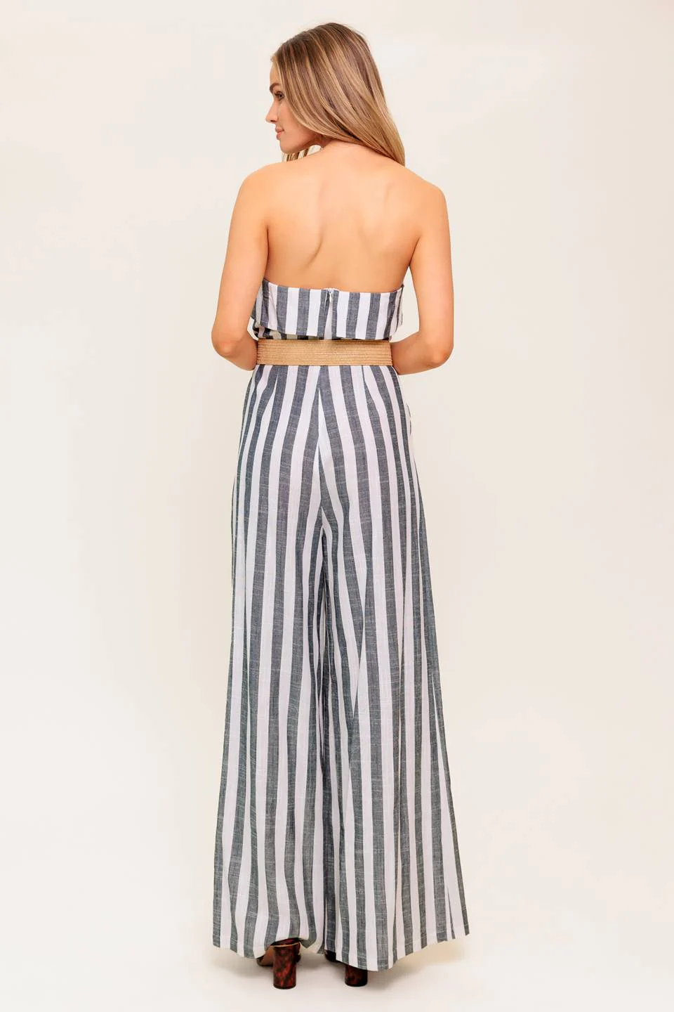 GREER STRAPLESS JUMPSUIT - WHITE & CHARCOAL STRIPE - Image 2