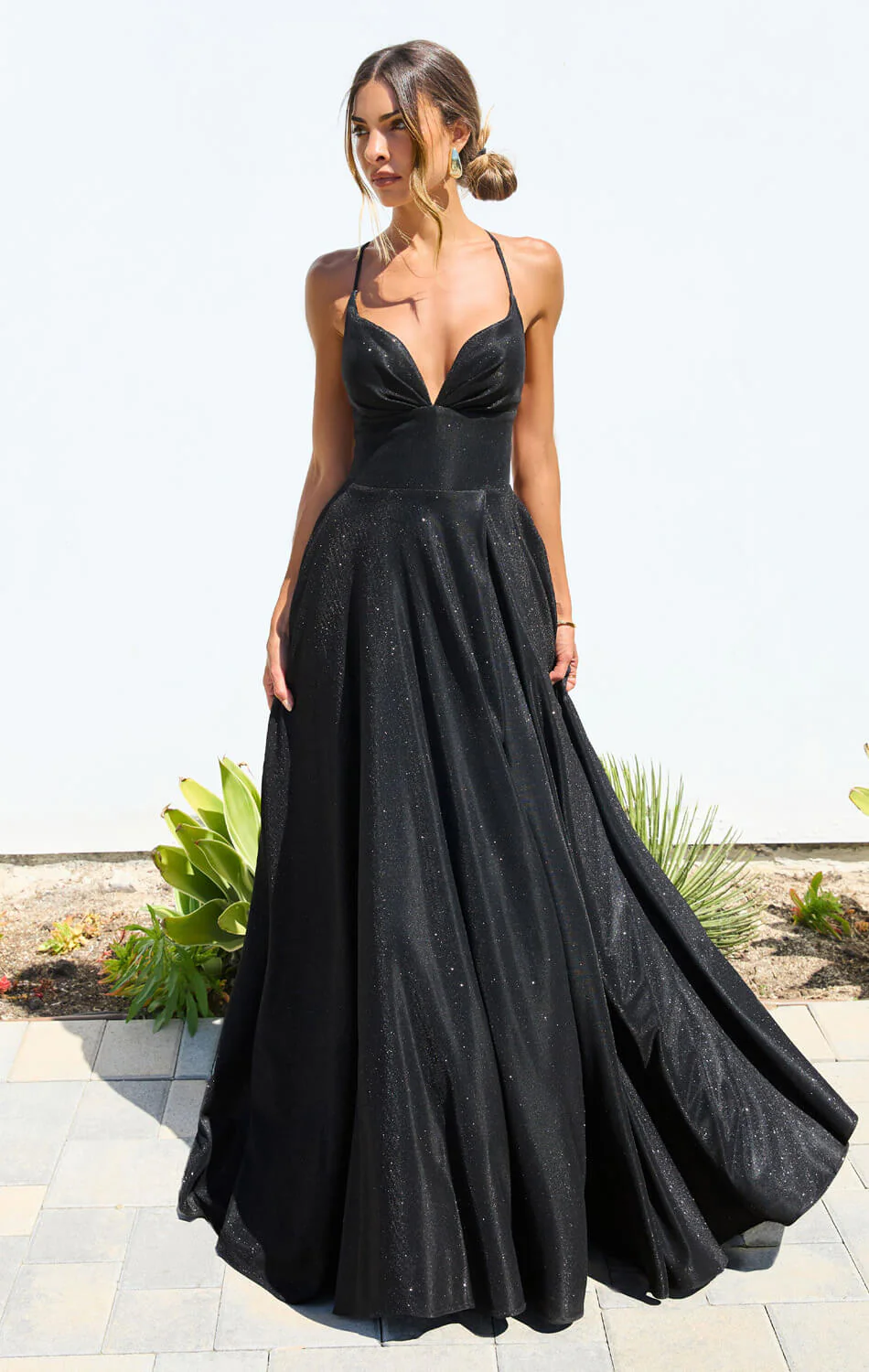Gwendolyn Gown – Shimmer Lace-Up Back A-Line Evening Dress - Image 15