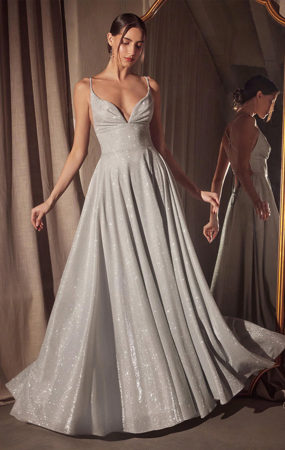 Gwendolyn Gown – Shimmer Lace-Up Back A-Line Evening Dress - Image 5