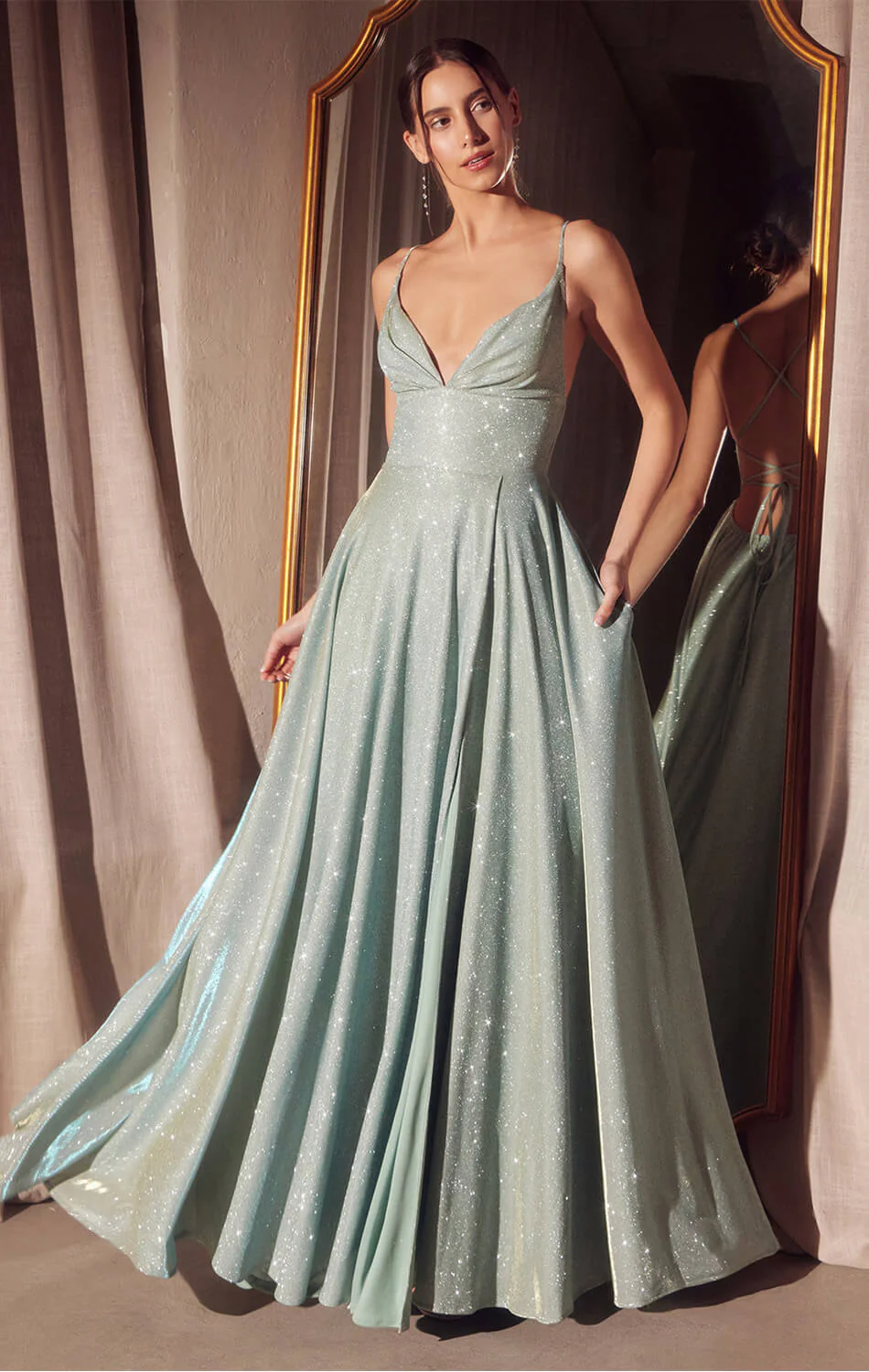 Gwendolyn Gown – Shimmer Lace-Up Back A-Line Evening Dress - Image 7