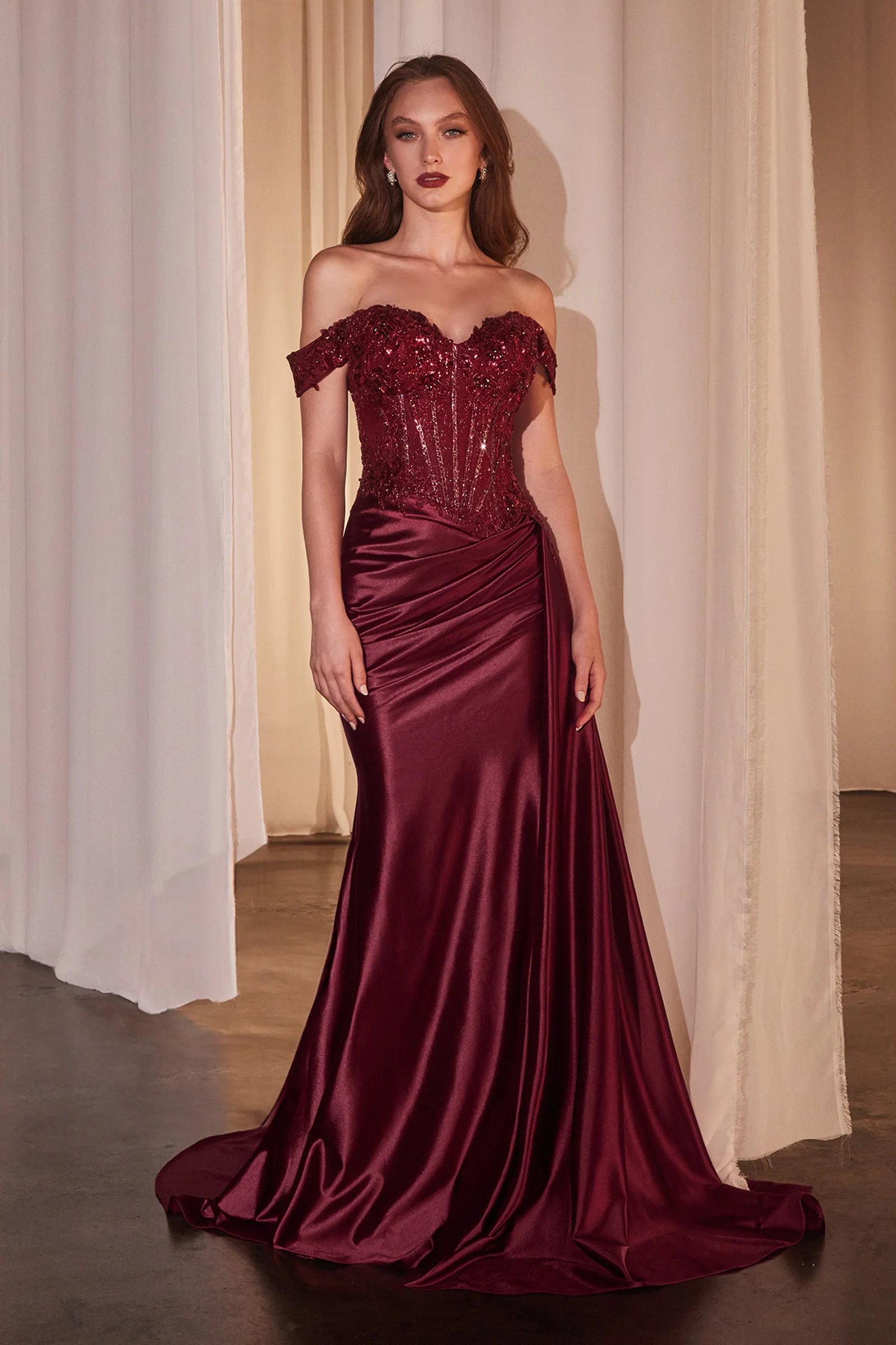 Hailee Gown - Off The Shoulder Lace & Satin Fitted Gown - Image 7