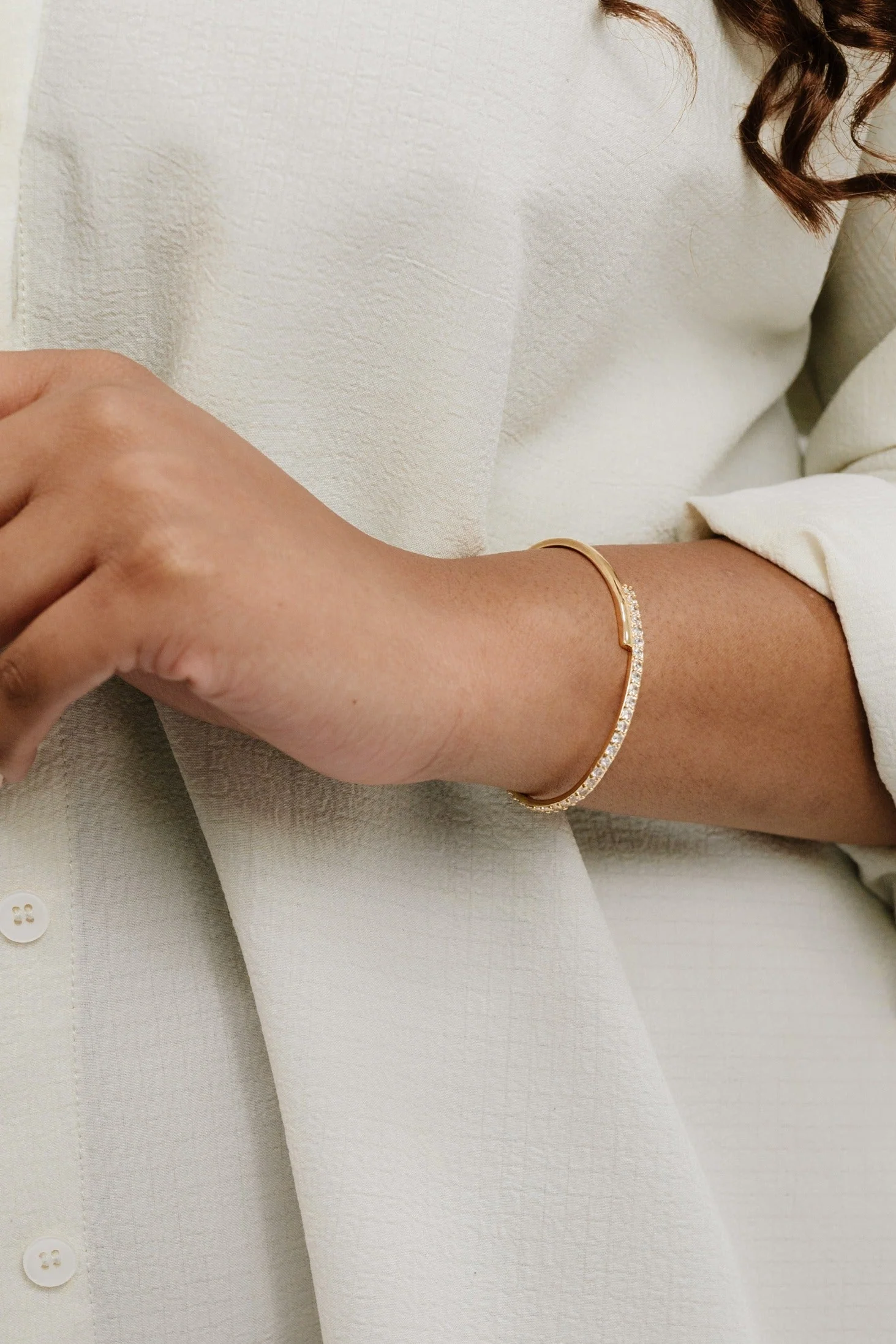 Half Classic Half Sparkle Bracelet Cuff - Image 6