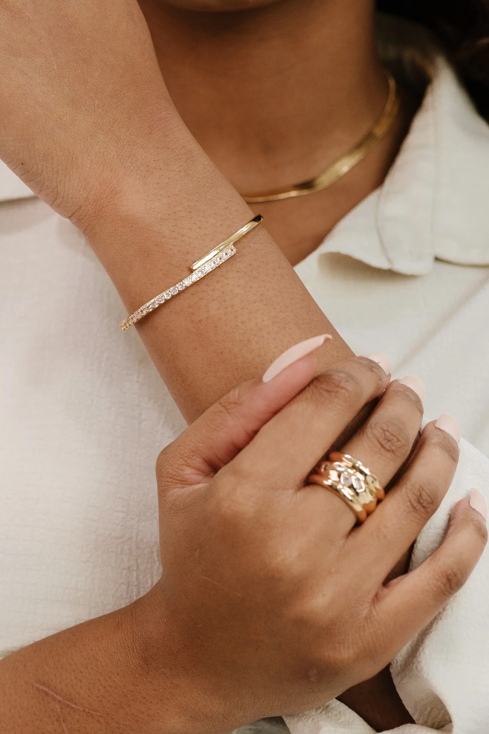 Half Classic Half Sparkle Bracelet Cuff - Image 7
