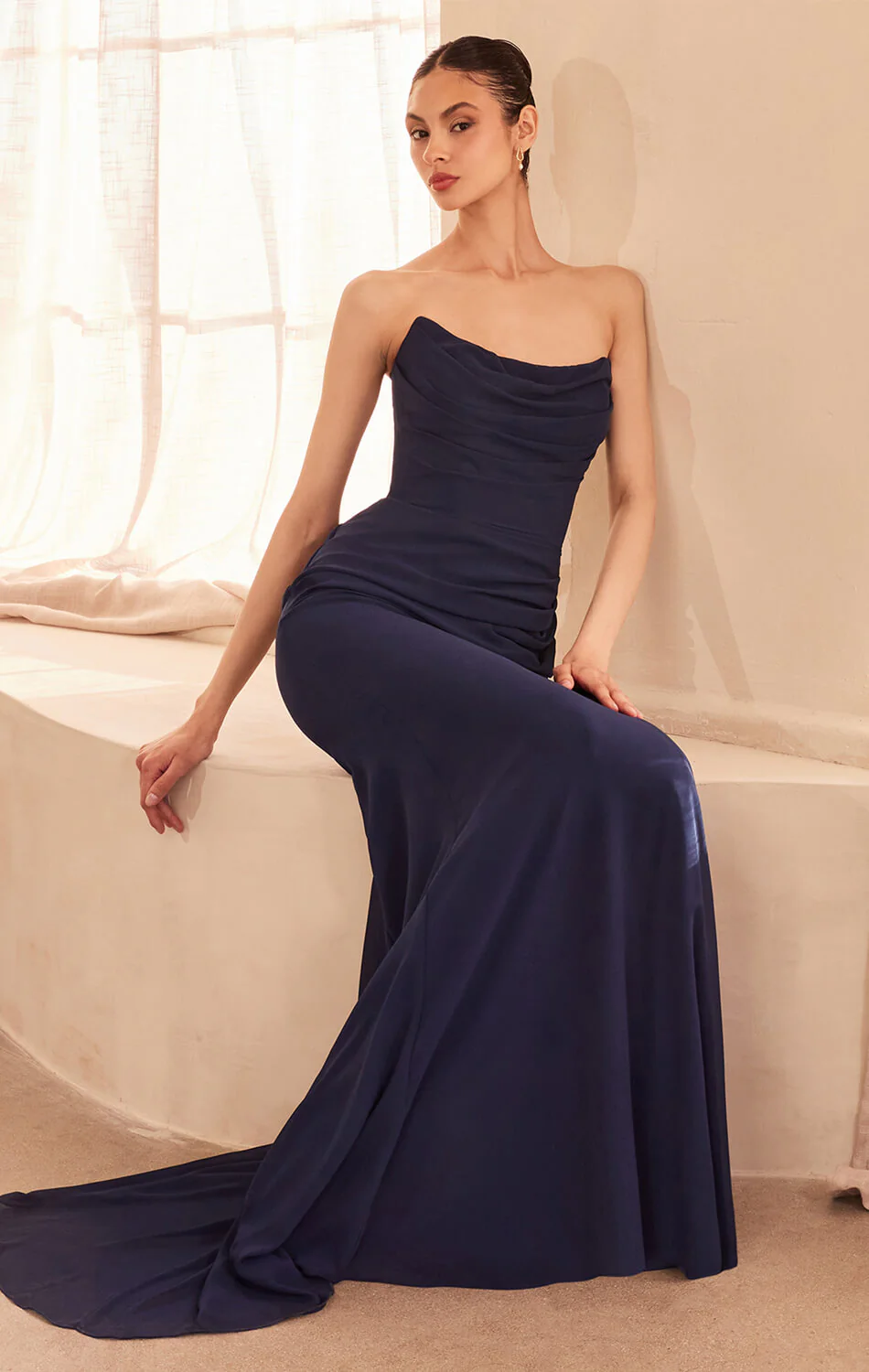 Haven Gown - Chiffon Fitted Long Strapless Dress - Image 10