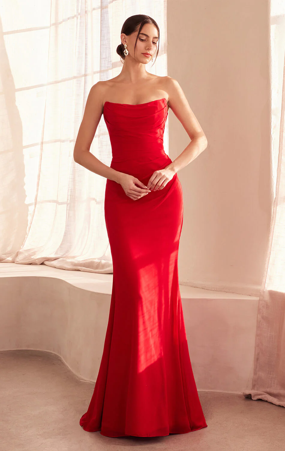 Haven Gown - Chiffon Fitted Long Strapless Dress - Image 11