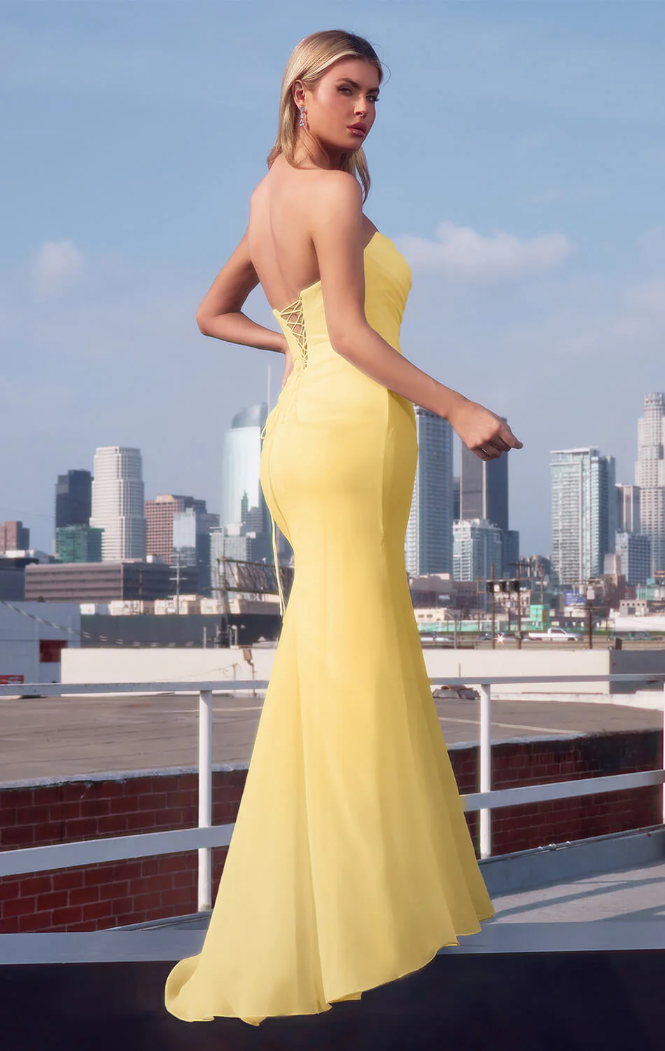 Haven Gown - Chiffon Fitted Long Strapless Dress - Image 9