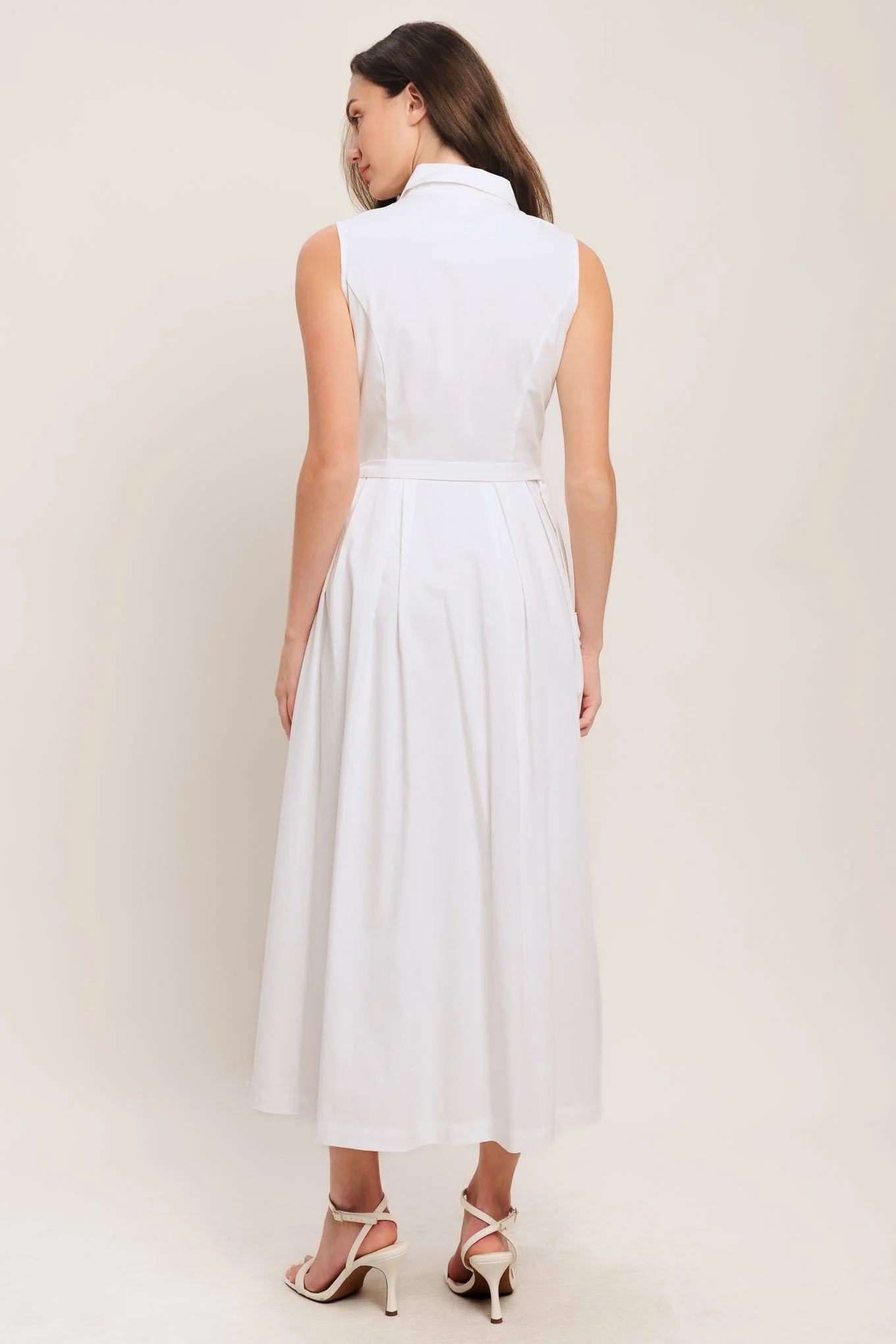 PEARL BUTTON DOWN WHITE MIDI DRESS - Image 2