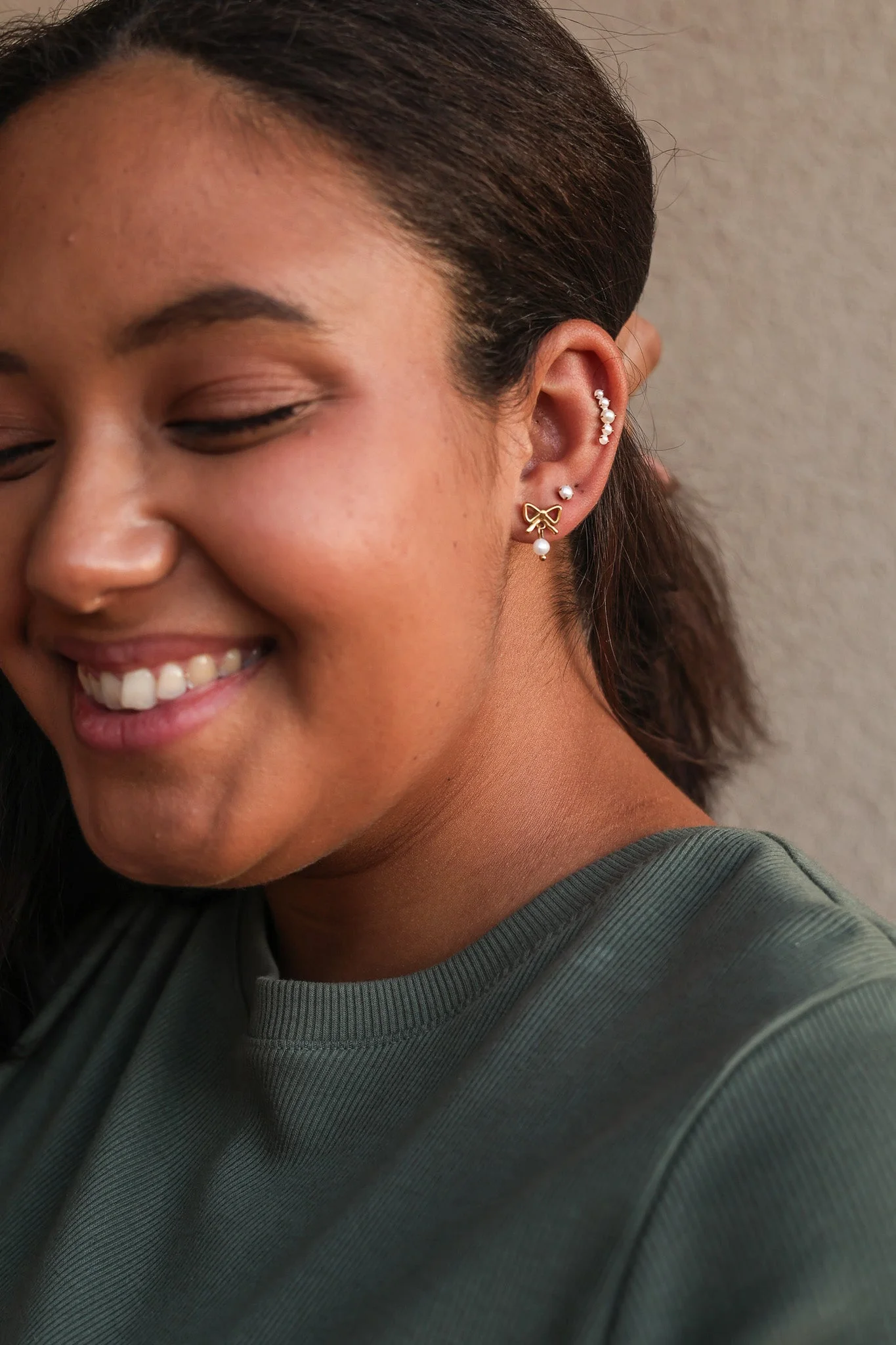 Hepburn Flat Back Pearl Stud Earring - Image 7