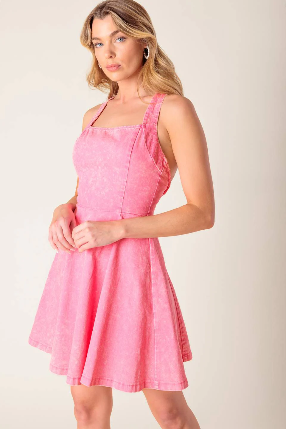 HIBISCUS PINK DENIM MINI DRESS - Image 3