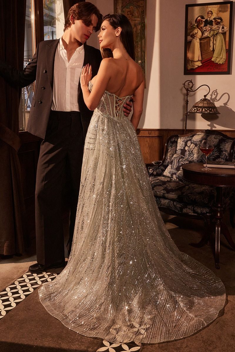 HOLLIS GOWN - STRAPLESS GLITTER PRINTED GOWN & OVERSKIRT - Image 6