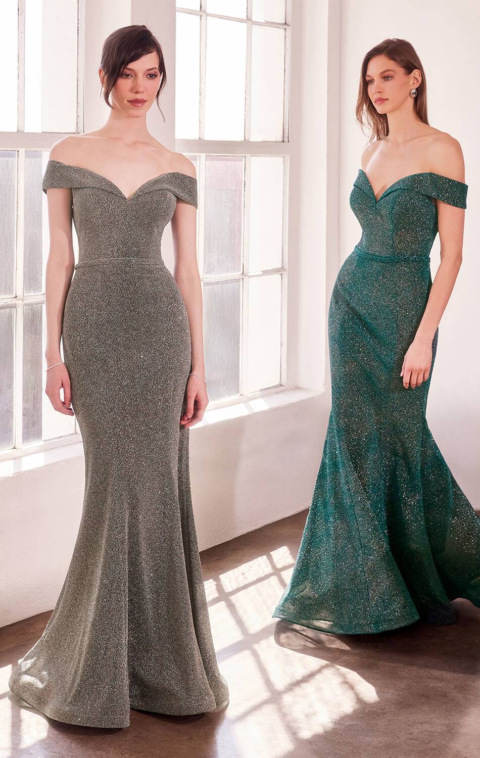 Hollywood Gown - Off-the-Shoulder Glitter Mermaid Dress - Image 9