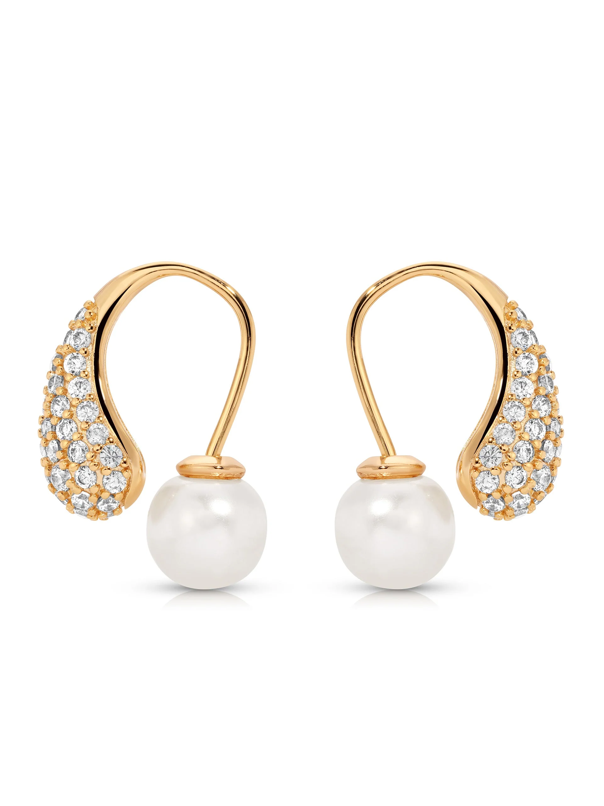 Hooked Pavé and Pearl Earrings - Image 3