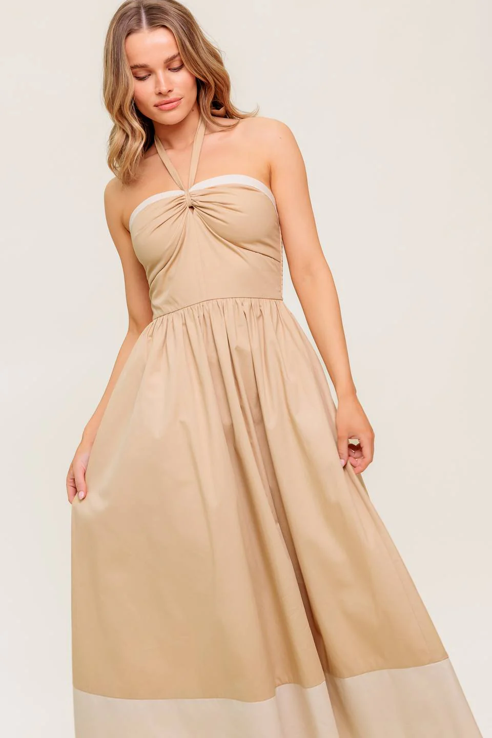 HYDRANGEA HAZE - HALTER MIDI DRESS - TAUPE - Image 4