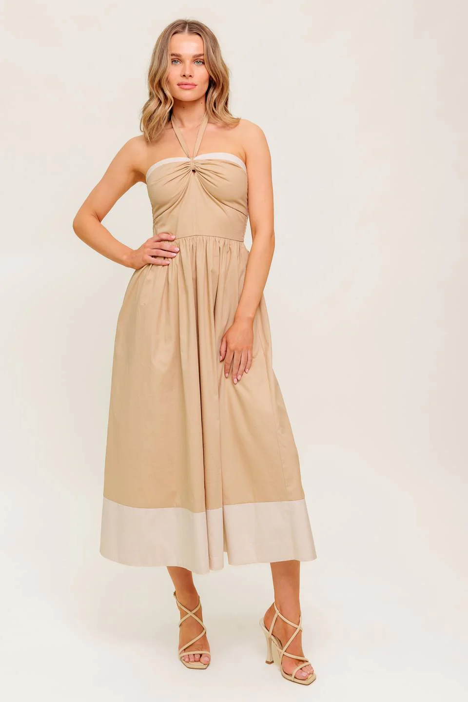 HYDRANGEA HAZE - HALTER MIDI DRESS - TAUPE - Image 5