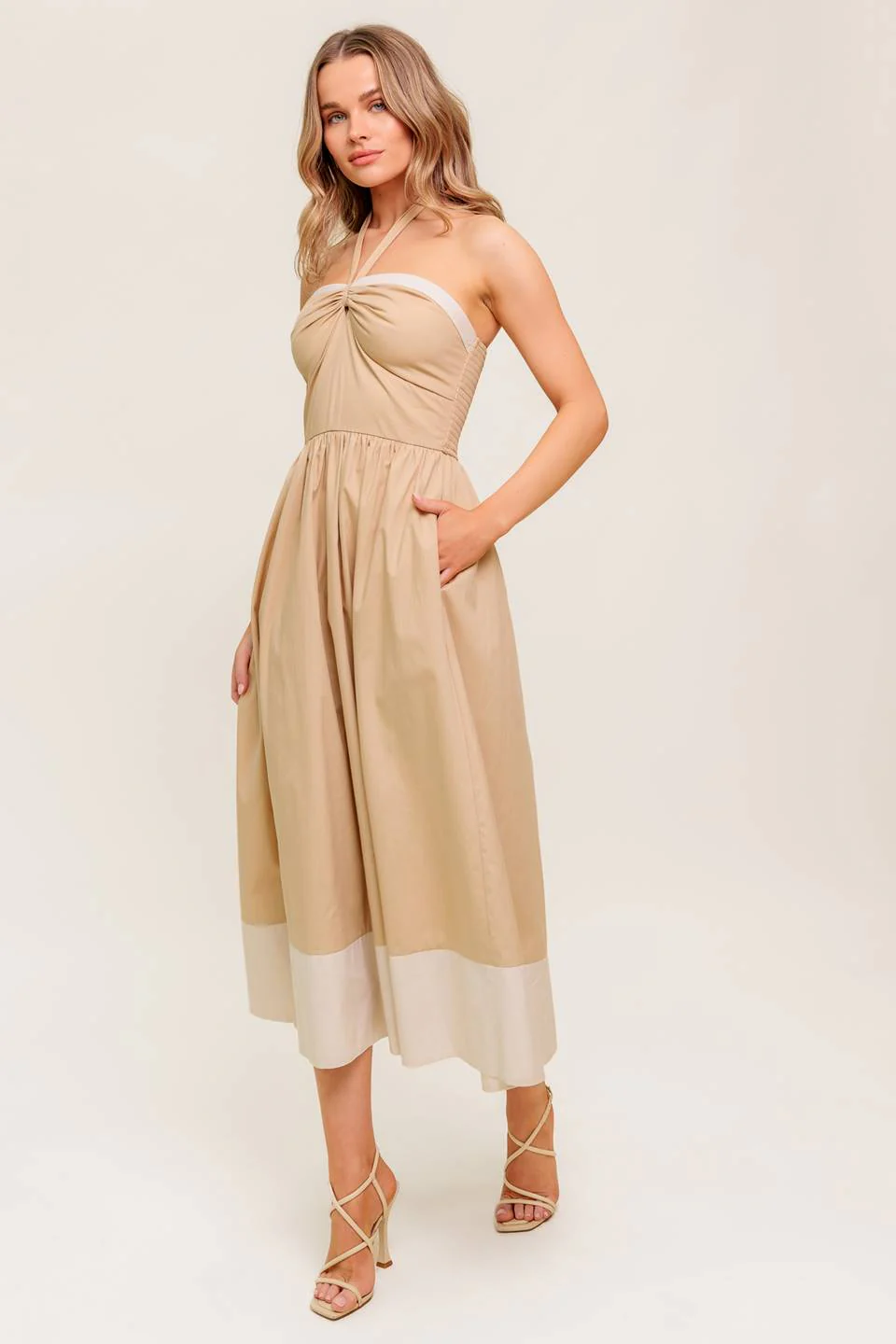 HYDRANGEA HAZE - HALTER MIDI DRESS - TAUPE - Image 6