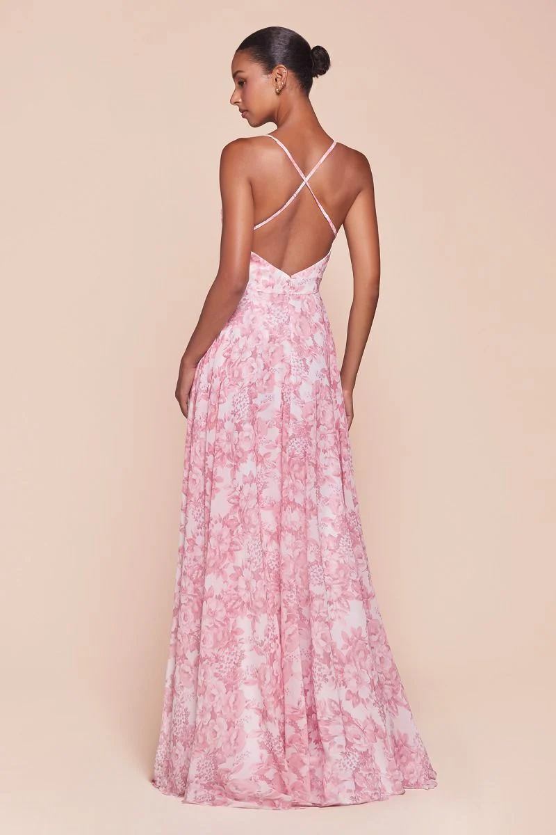 IRIS GOWN - BLUE - A-LINE SOFT CHIFFON PRINT DRESS - Image 2