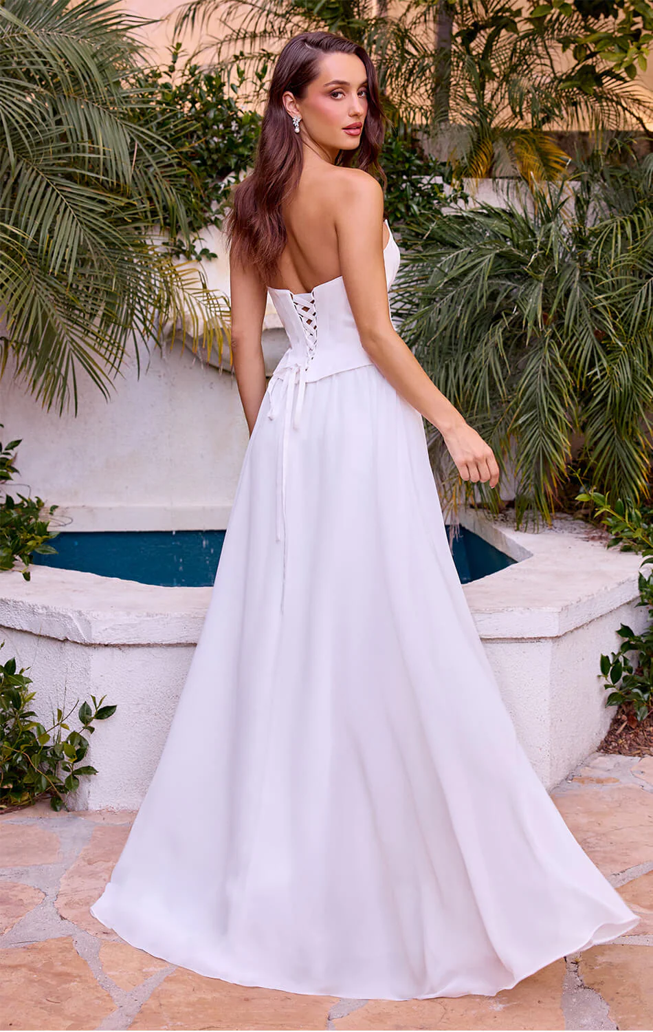 ISABELLA GOWN - OFF WHITE - STRAPLESS CHIFFON DRESS WITH SCARF - Image 3