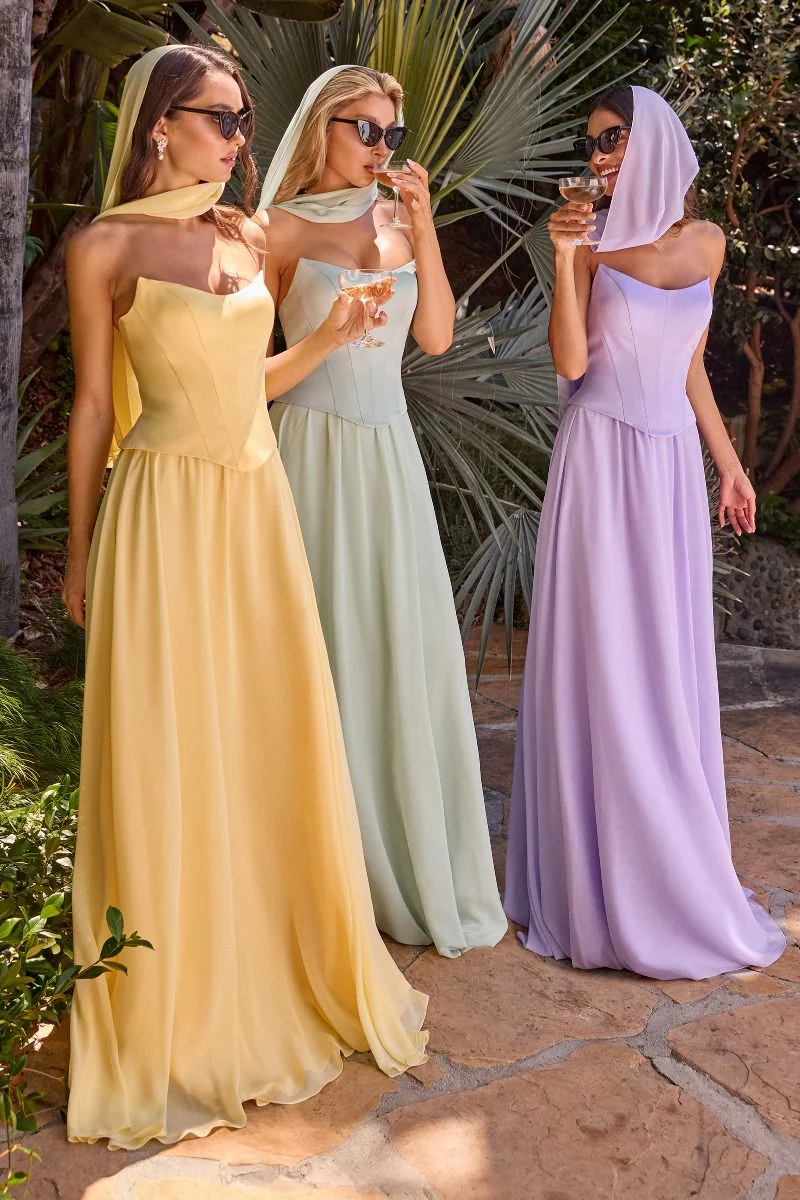 ISABELLA GOWN - STRAPLESS CHIFFON DRESS WITH SCARF - Image 10