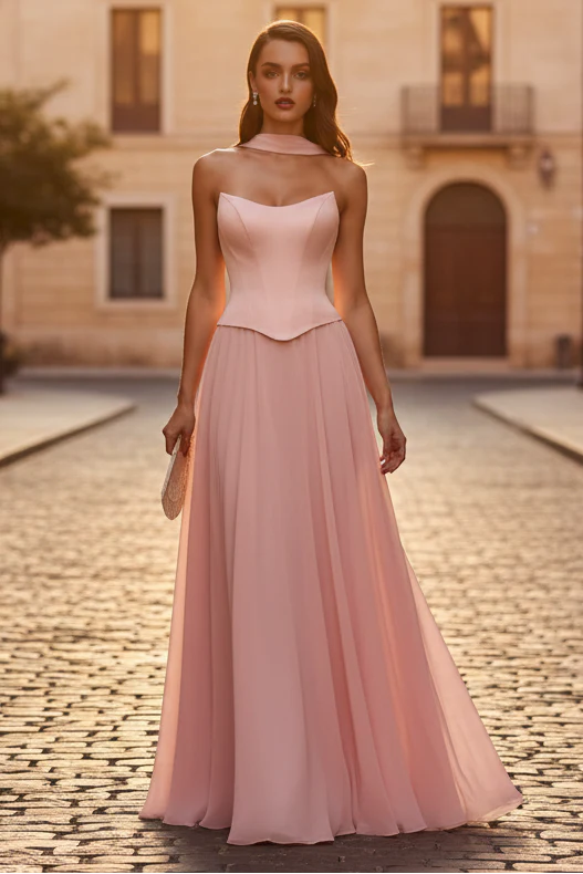 ISABELLA GOWN - STRAPLESS CHIFFON DRESS WITH SCARF - Image 18