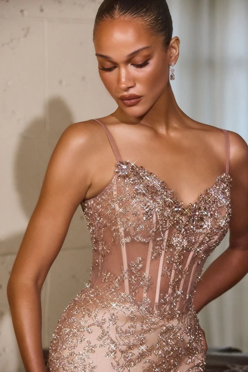 Jadyn Gown - Fitted Sheer Corset Dress with Beading - Image 6