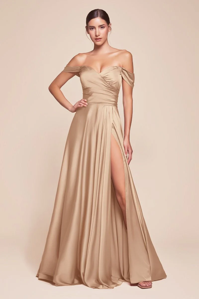 JILLIAN GOWN - A-LINE SOFT SATIN OFF THE SHOULDER DRESS - Image 5