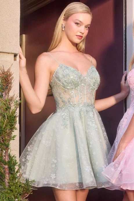 JOLEEN MINI DRESS - FLORAL LACE & TULLE A-LINE COCKTAIL DRESS - Image 4