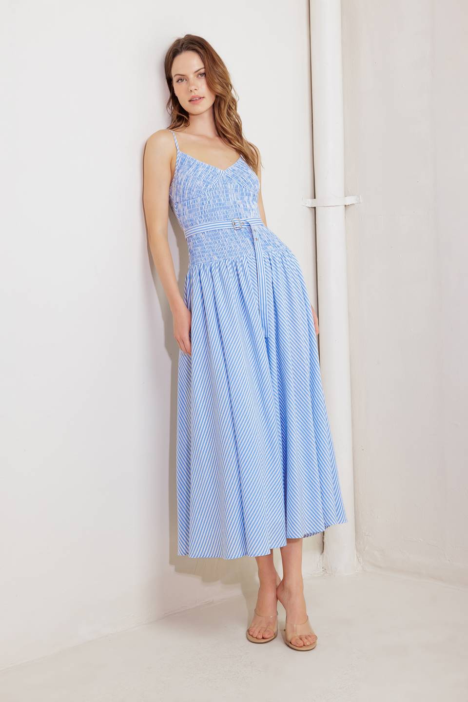 JOURNI STRIPED MIDI DRESS - BLUE & WHITE - Image 4