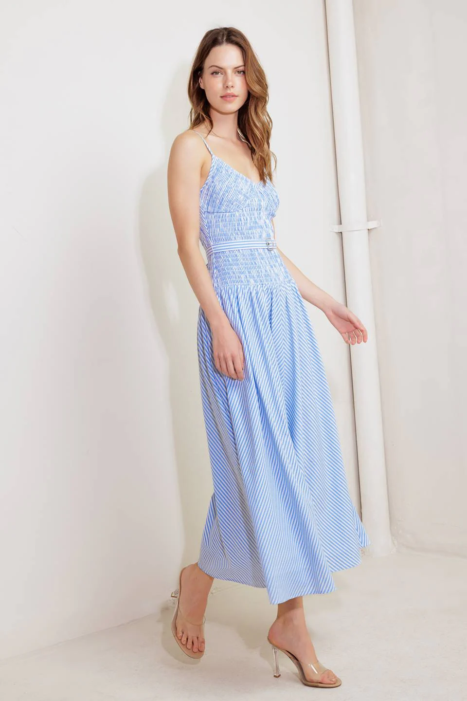 JOURNI STRIPED MIDI DRESS - BLUE & WHITE - Image 6