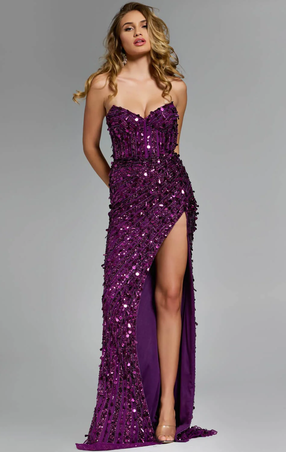 46714 - Jovani - Purple Strapless Gown with Sequin Embellishments - Image 3