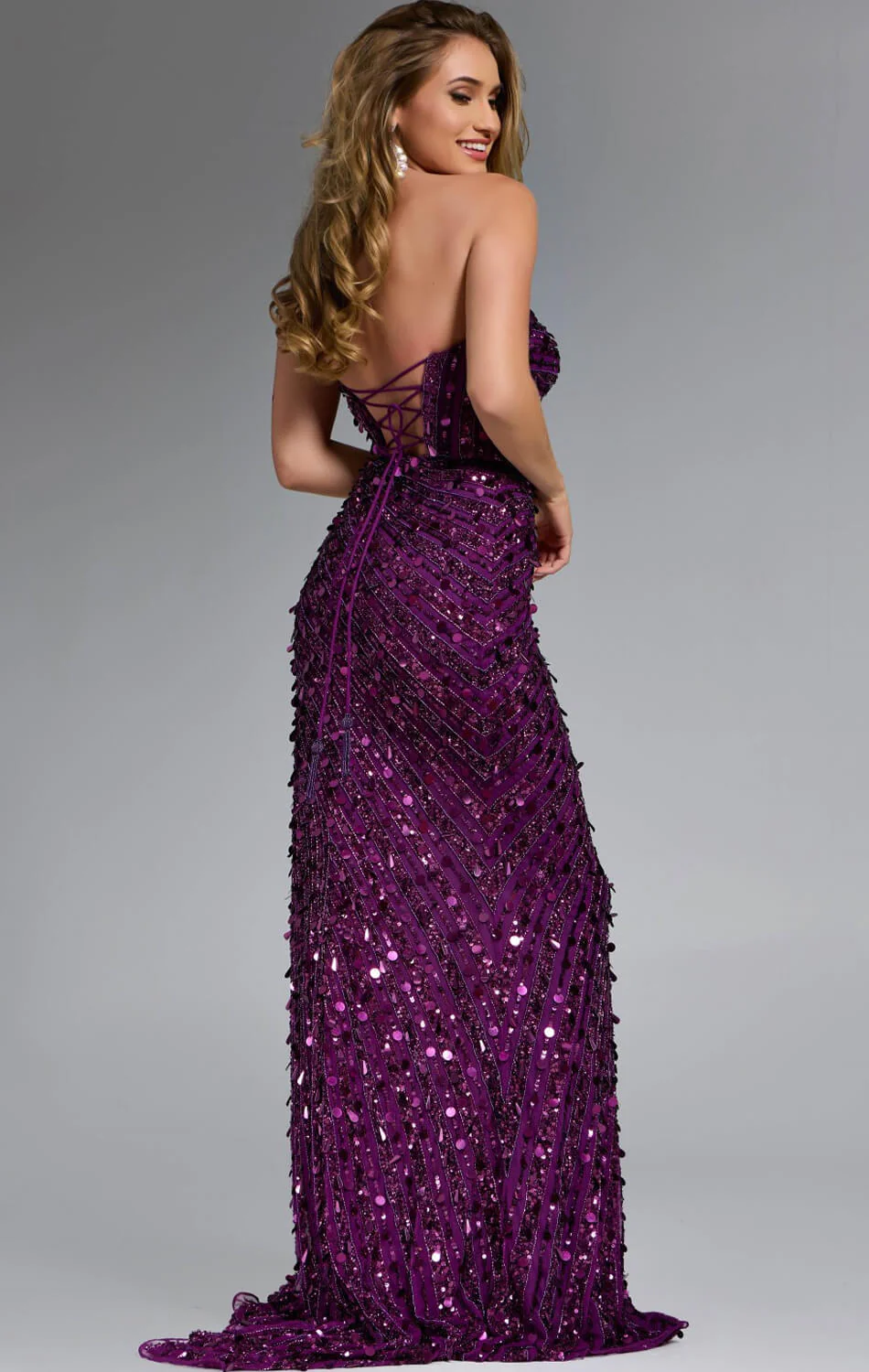 46714 - Jovani - Purple Strapless Gown with Sequin Embellishments - Image 4