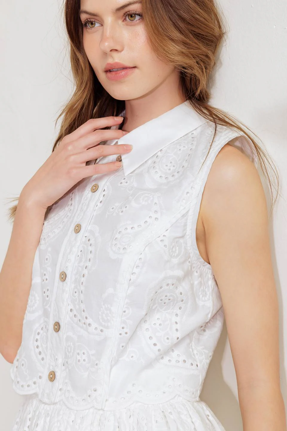JOVIE WHITE EYELET MINI DRESS - Image 4