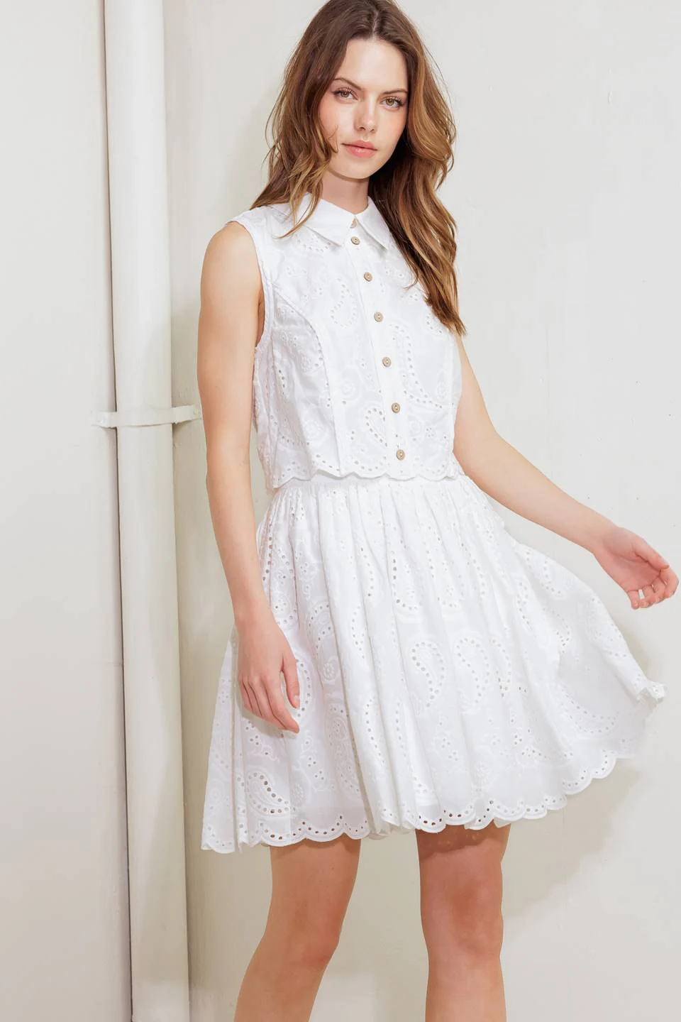 JOVIE WHITE EYELET MINI DRESS - Image 7