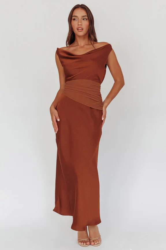 JUDY MAXI - COCOA BROWN SATIN DRESS WITH OPEN BACK - Image 3