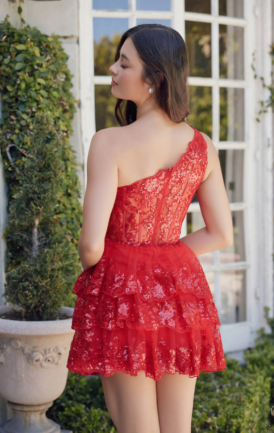 CHRISTIE MINI DRESS - RED - ONE SHOULDER TIERED SHORT DRESS - Image 7