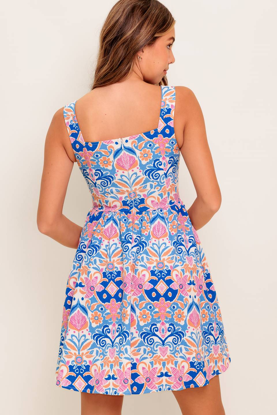 KENDRA BLUE CORAL PRINT MINI DRESS - Image 2