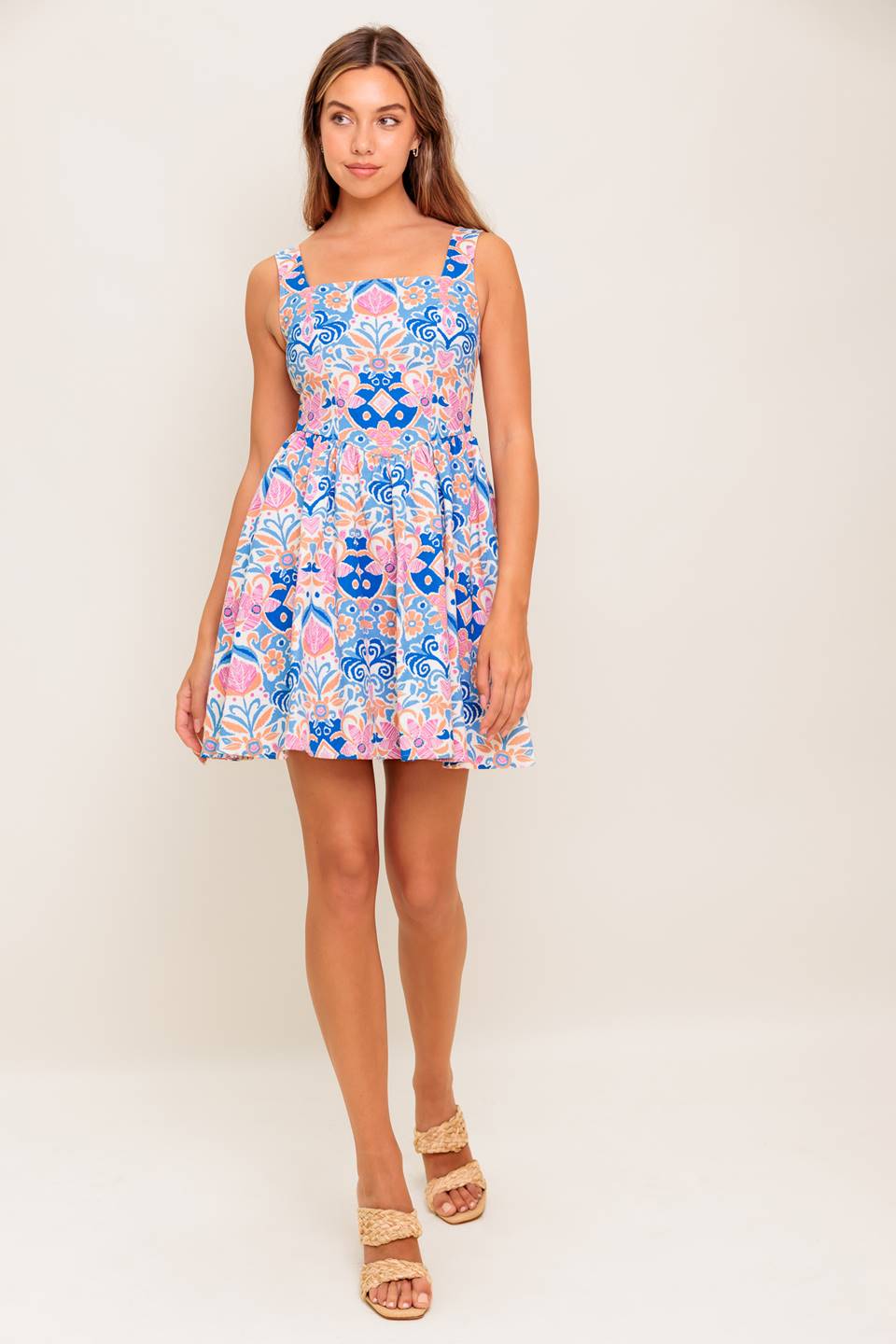 KENDRA BLUE CORAL PRINT MINI DRESS - Image 6