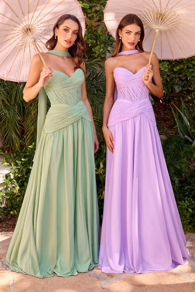 Kimberly Gown - Chiffon A-line Dress With Scarf - Image 12