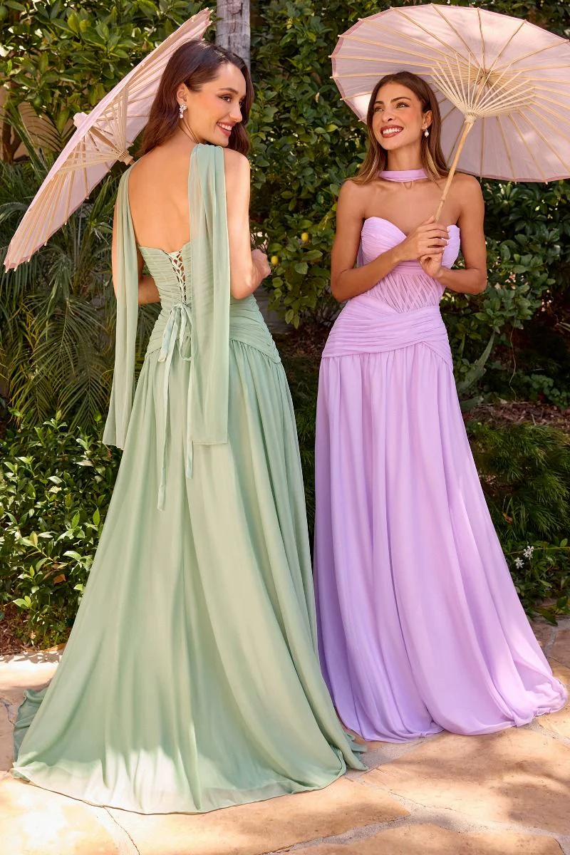Kimberly Gown - Chiffon A-line Dress With Scarf - Image 15
