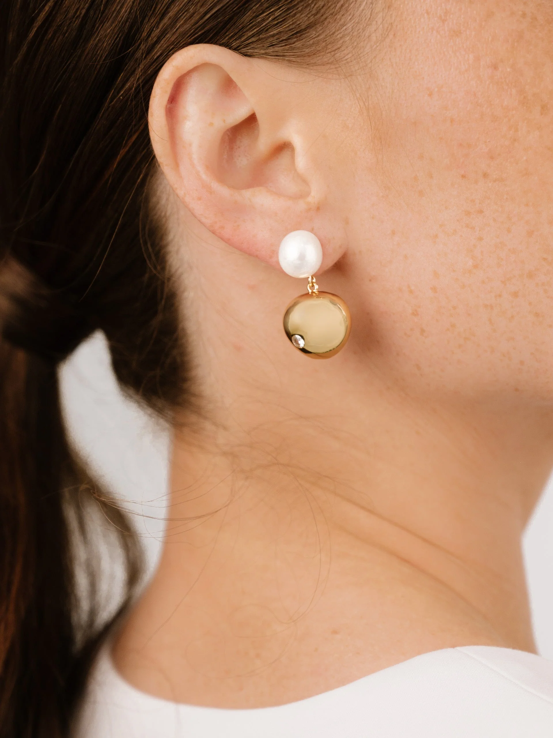 Large Pebble and Pearl Dangle Earrings - Image 2