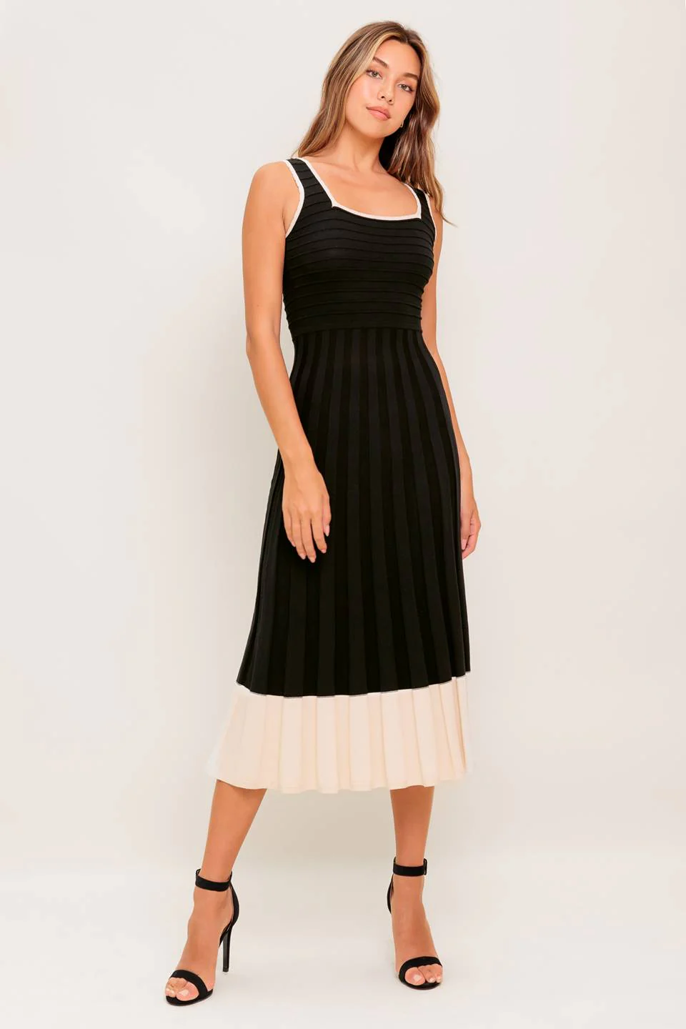 LAUREL BLACK & CREAM SWEATER MIDI DRESS - Image 6