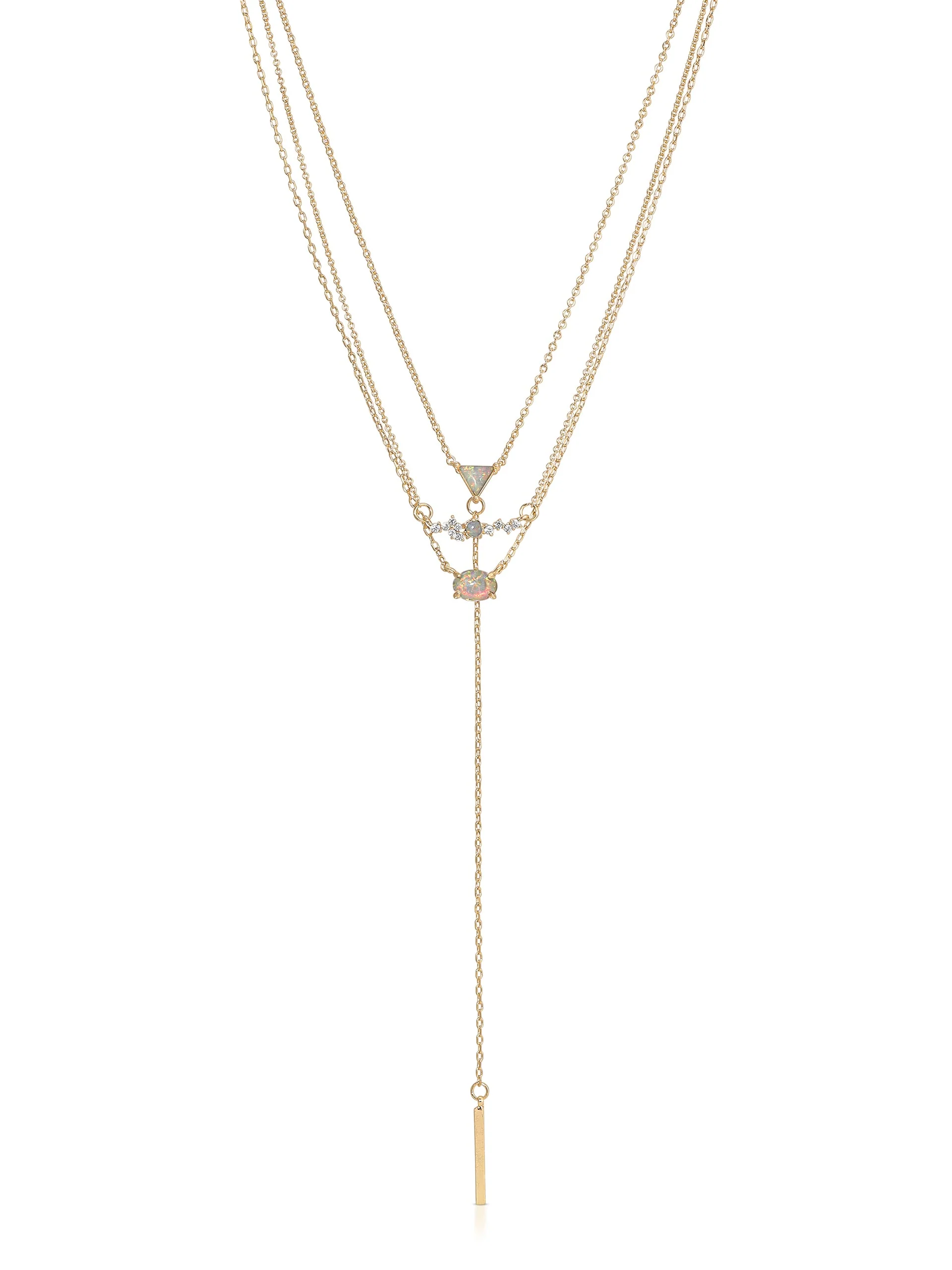 Layered Opal Lariat Necklace Set of 3 - Image 2