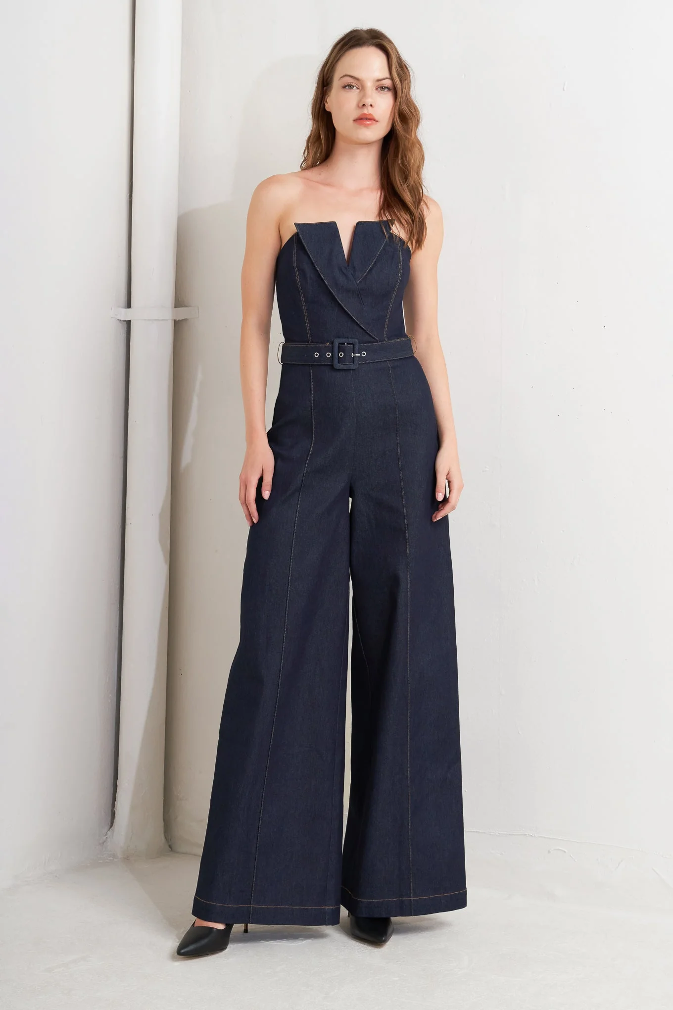 LE BONHEUR V CUT VOW DENIM JUMPSUIT - FINAL SALE - Image 6